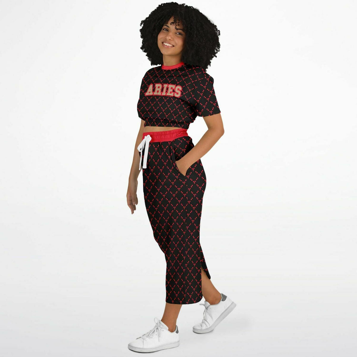 Aries G-Style Red Crop Shirt and Skirt Outfit