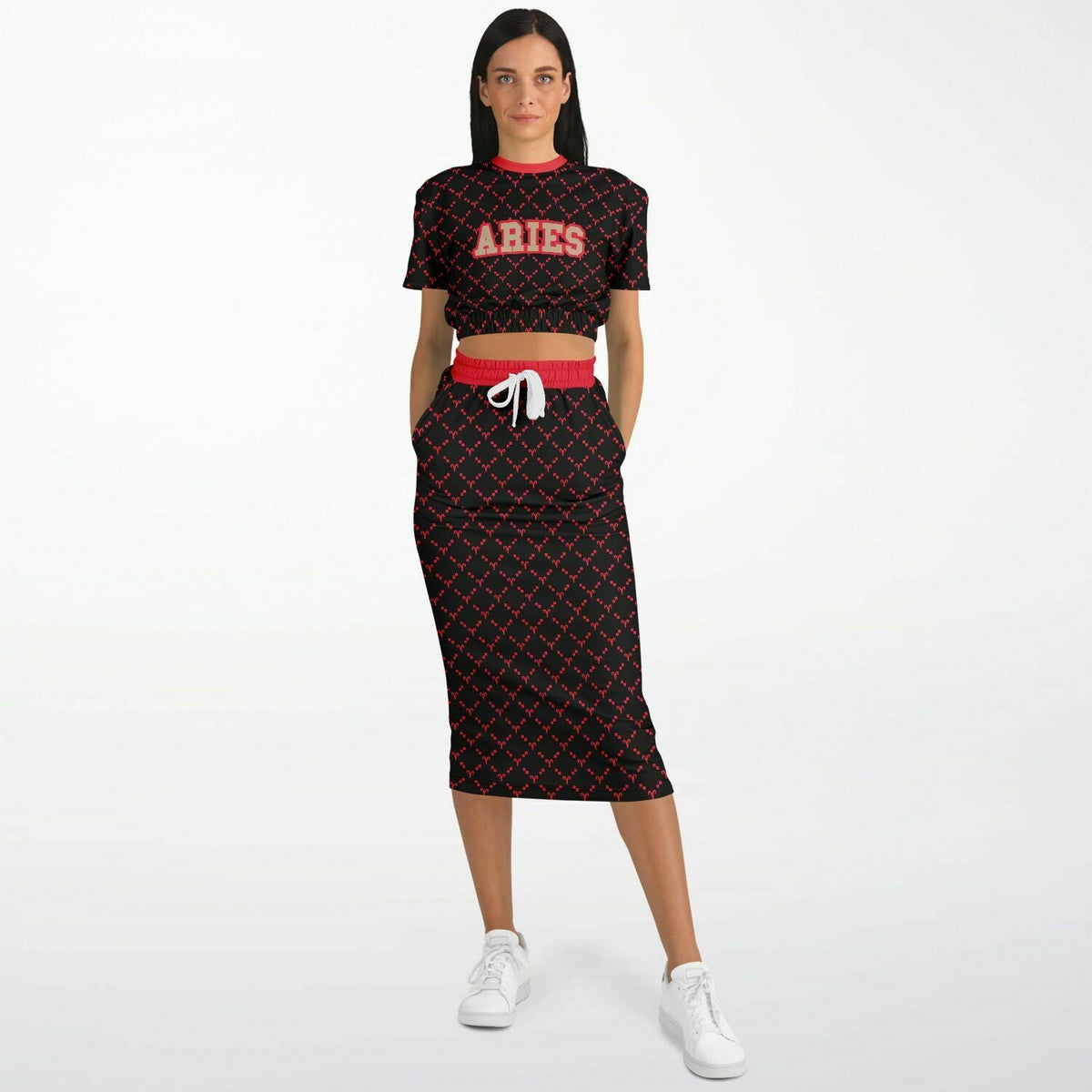 Aries G-Style Red Crop Shirt and Skirt Outfit