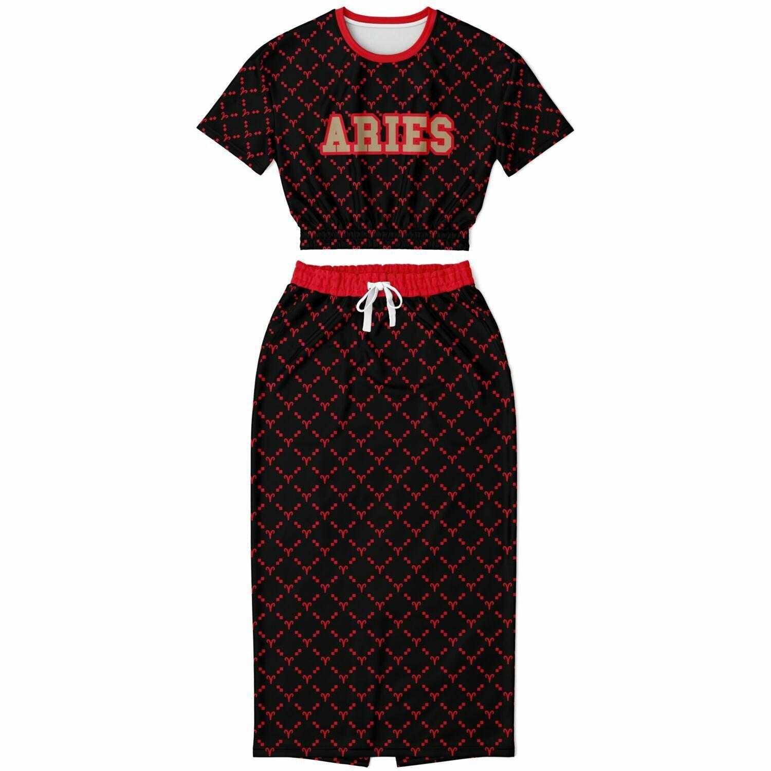 Aries G-Style Red Crop Shirt and Skirt Outfit