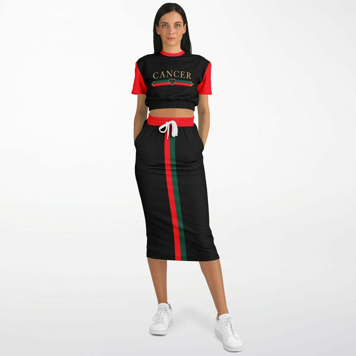 Cancer G-Heart Crop Shirt &amp; Skirt Outfit