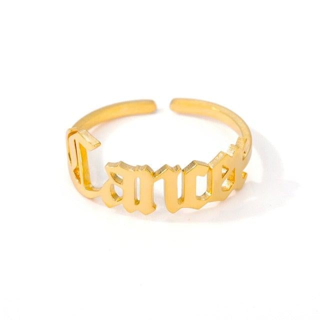 Cancer Old English Ring zodiac jewelry for her birthday outfit