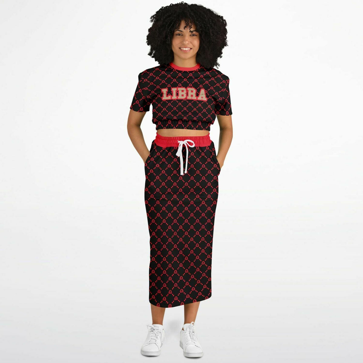 Libra G-Style Red Crop Shirt and Skirt Outfit