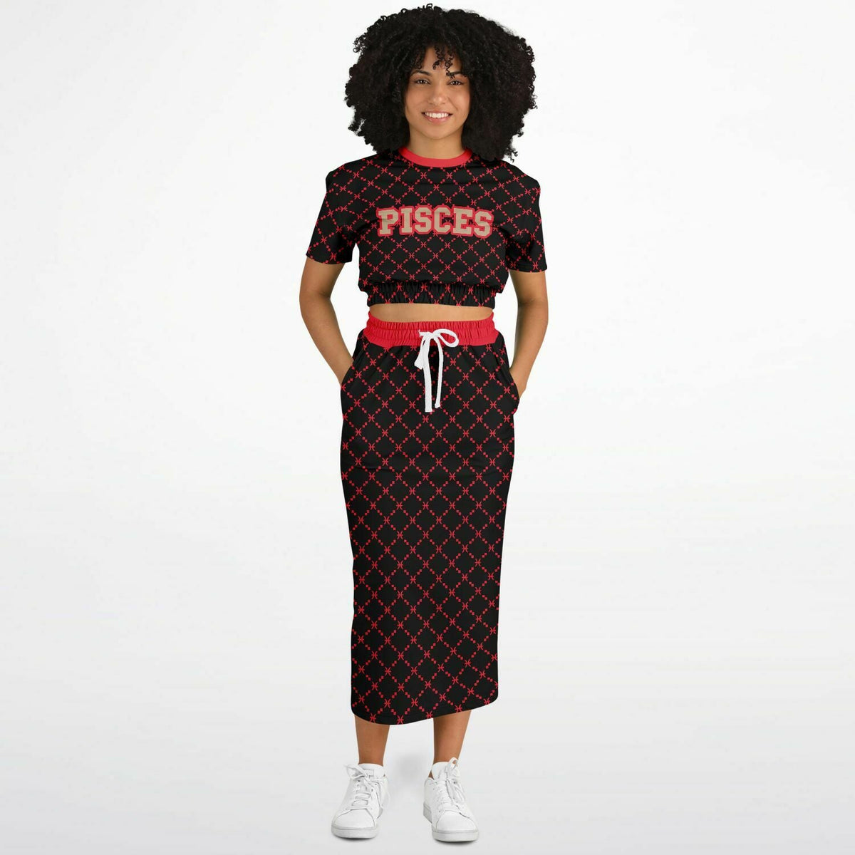 Pisces G-Style Red Crop Shirt and Skirt Outfit