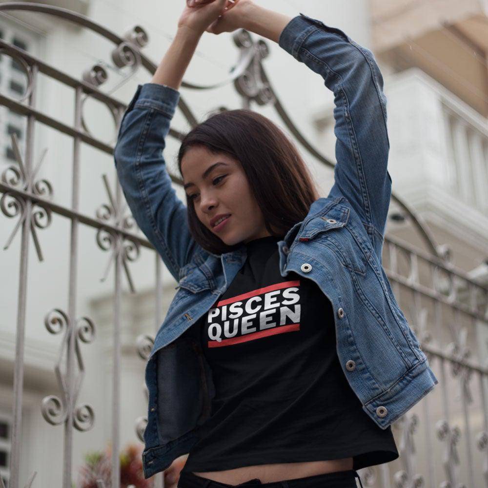 Pisces Zodiac Shirts for your Birthday Outfit. Black Queen shirt from Zodiac Gal