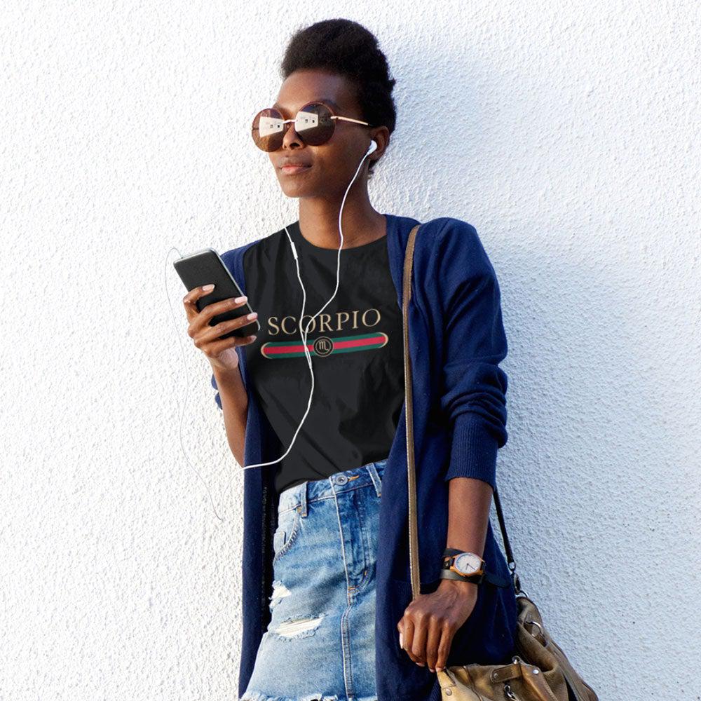 Scorpio Zodiac Shirts for your Birthday Outfit. Black shirt G-girl from Zodiac Gal