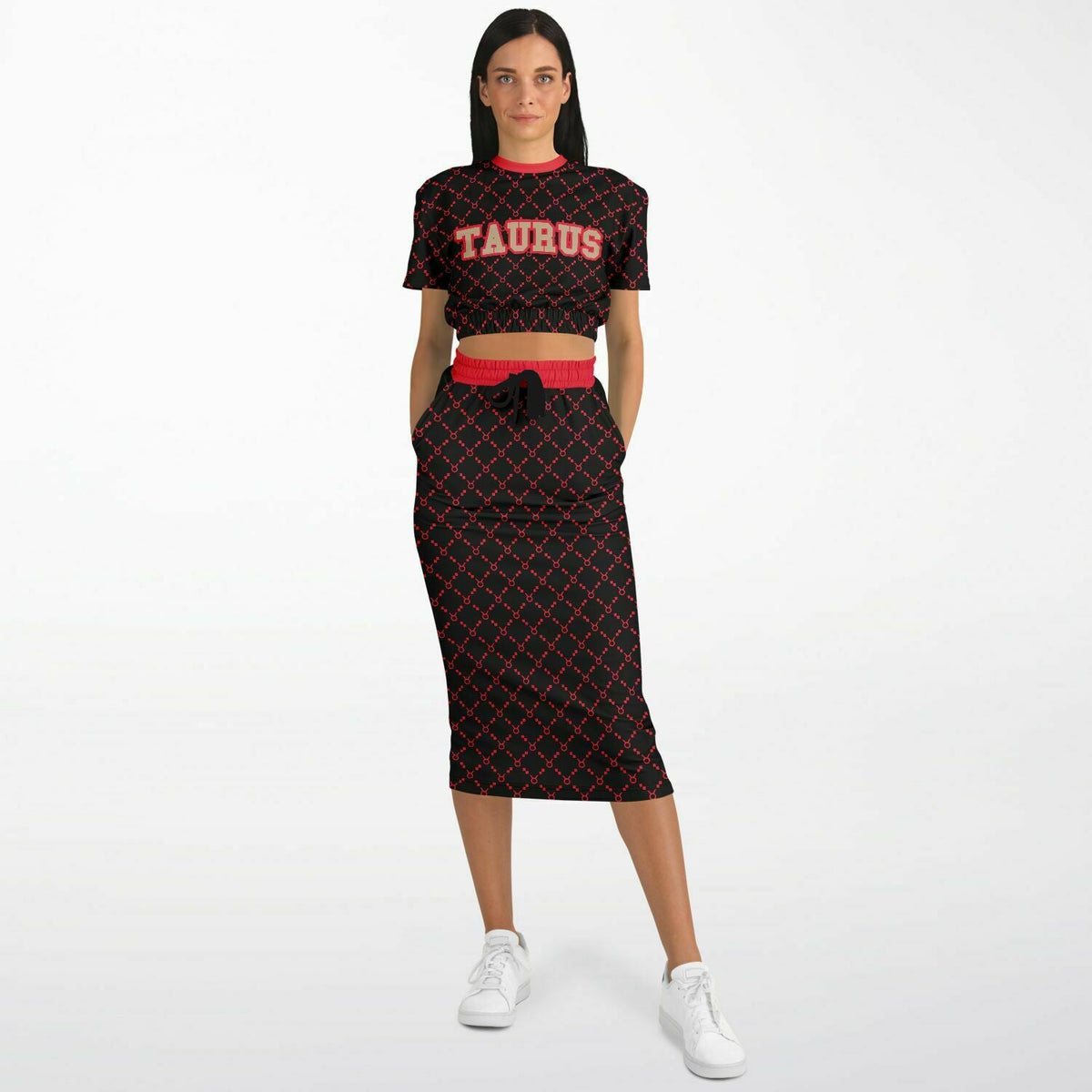 Taurus G-Style Red Crop Shirt and Skirt Outfit