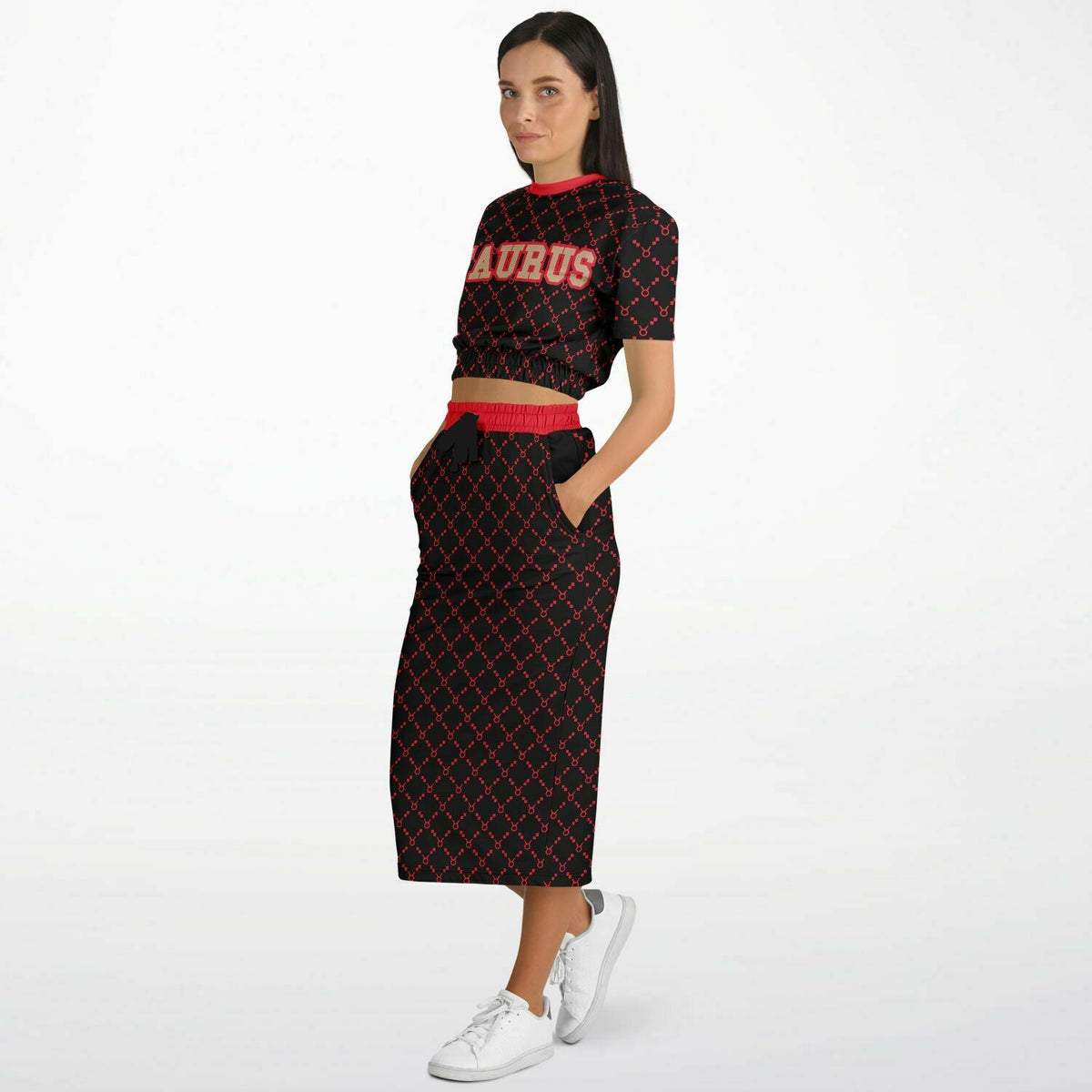 Taurus G-Style Red Crop Shirt and Skirt Outfit