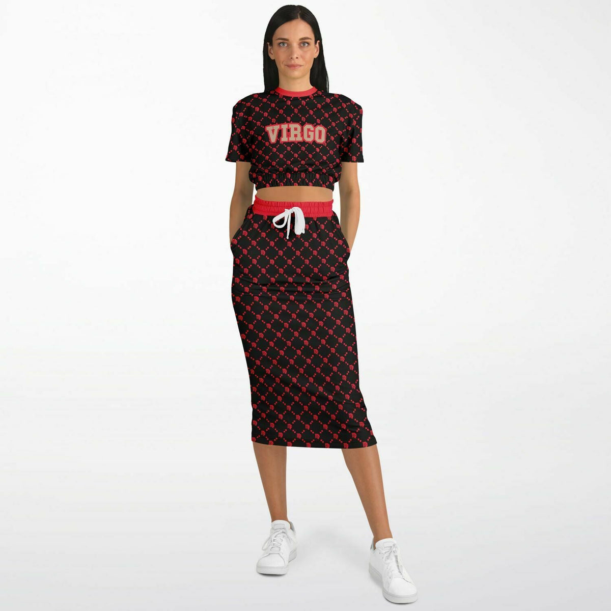 Virgo G-Style Red Crop Shirt and Skirt Outfit