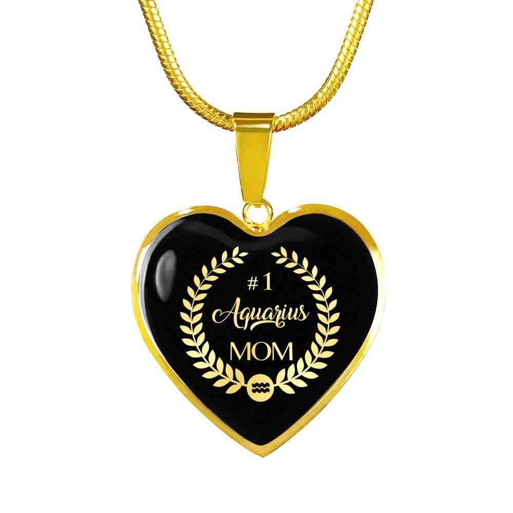 #1 Aquarius Mom Heart Necklace zodiac jewelry for her birthday outfit