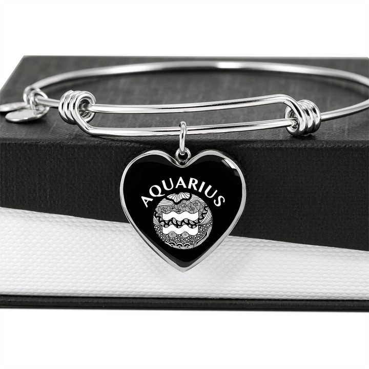 Aquarius Circle Heart Bangle zodiac jewelry for her birthday outfit