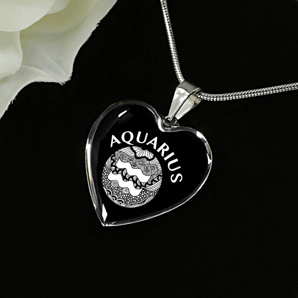 Aquarius Circle Heart Necklace zodiac jewelry for her birthday outfit