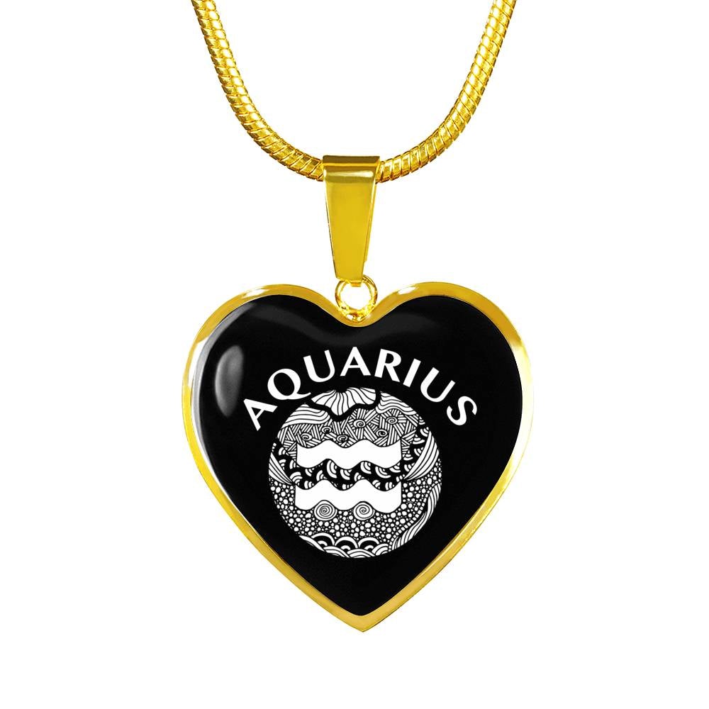 Aquarius Circle Heart Necklace zodiac jewelry for her birthday outfit