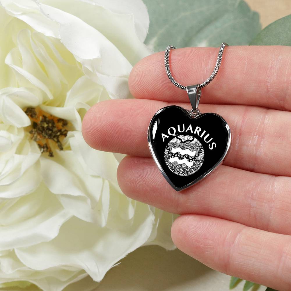 Aquarius Circle Heart Necklace zodiac jewelry for her birthday outfit