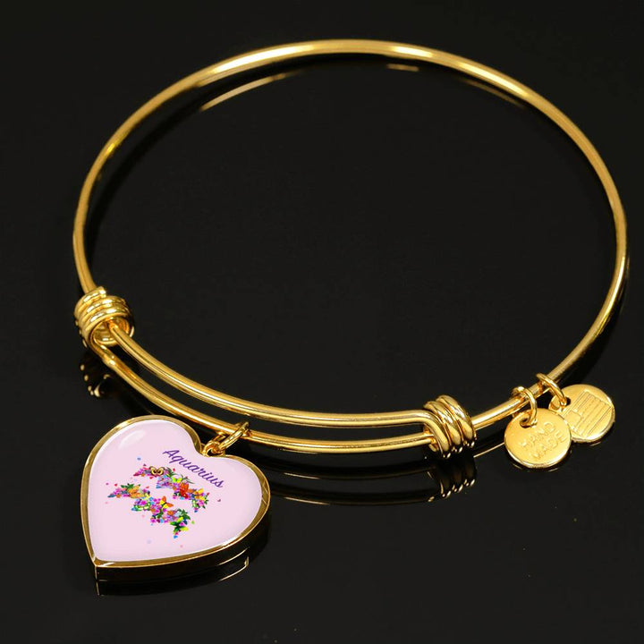 Aquarius Floral Heart Bangle zodiac jewelry for her birthday outfit