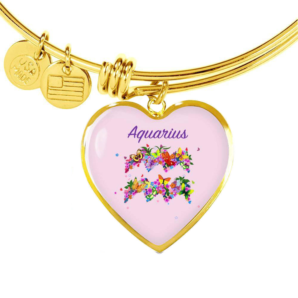 Aquarius Floral Heart Bangle zodiac jewelry for her birthday outfit