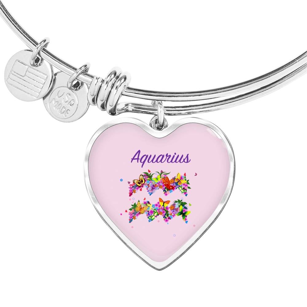 Aquarius Floral Heart Bangle zodiac jewelry for her birthday outfit