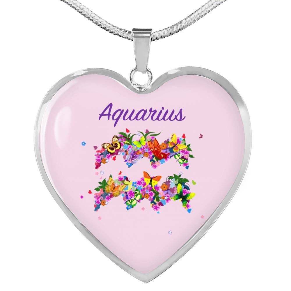 Aquarius Floral Heart Necklace zodiac jewelry for her birthday outfit