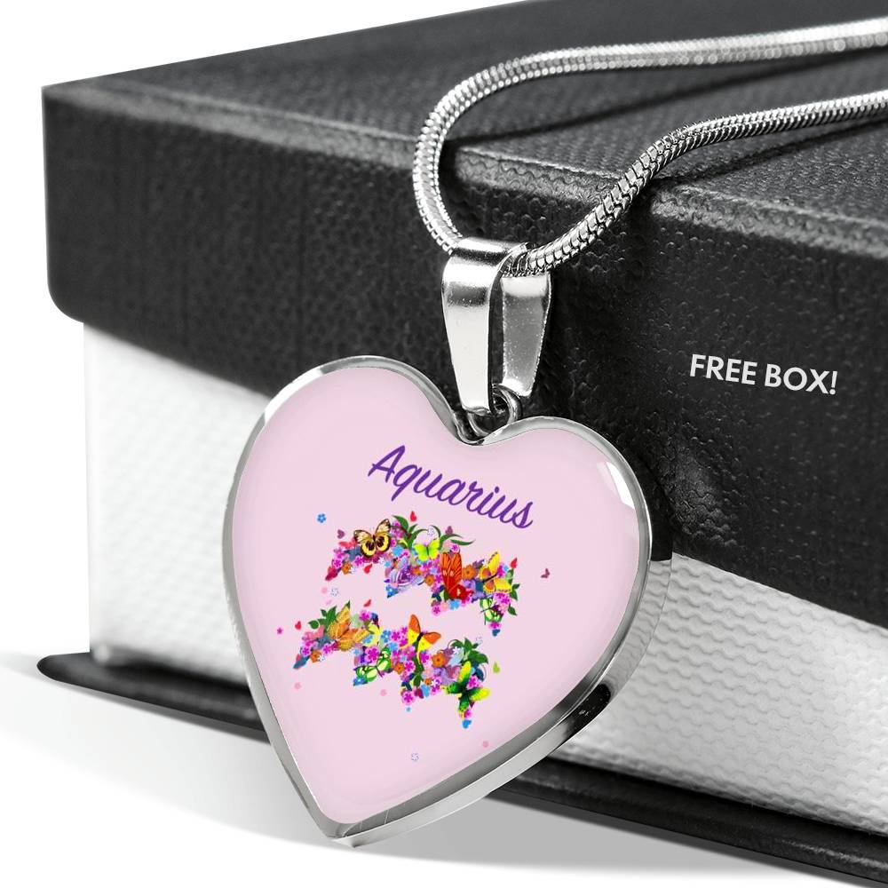 Aquarius Floral Heart Necklace zodiac jewelry for her birthday outfit