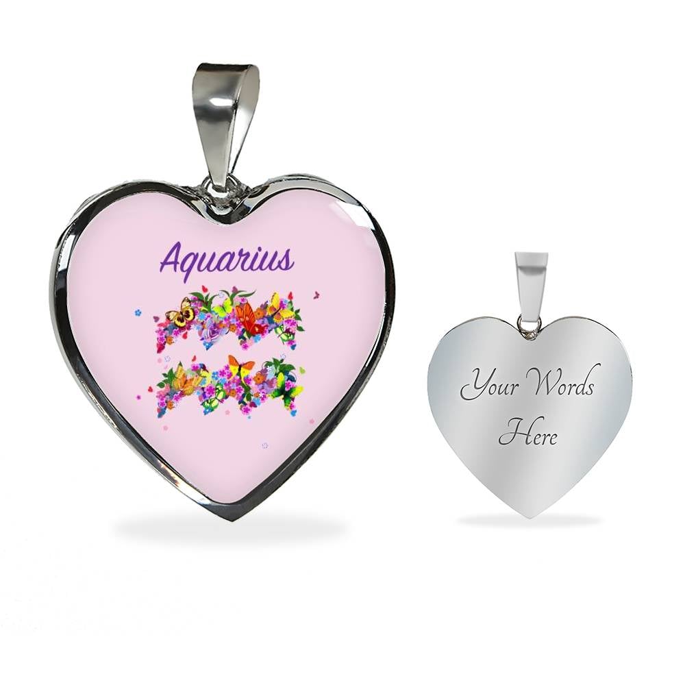 Aquarius Floral Heart Necklace zodiac jewelry for her birthday outfit