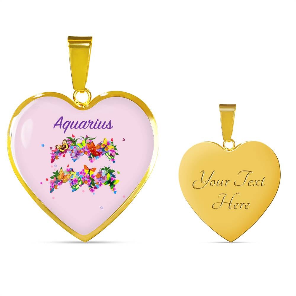 Aquarius Floral Heart Necklace zodiac jewelry for her birthday outfit
