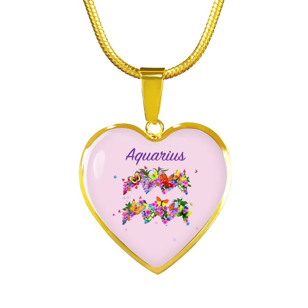 Aquarius Floral Heart Necklace zodiac jewelry for her birthday outfit