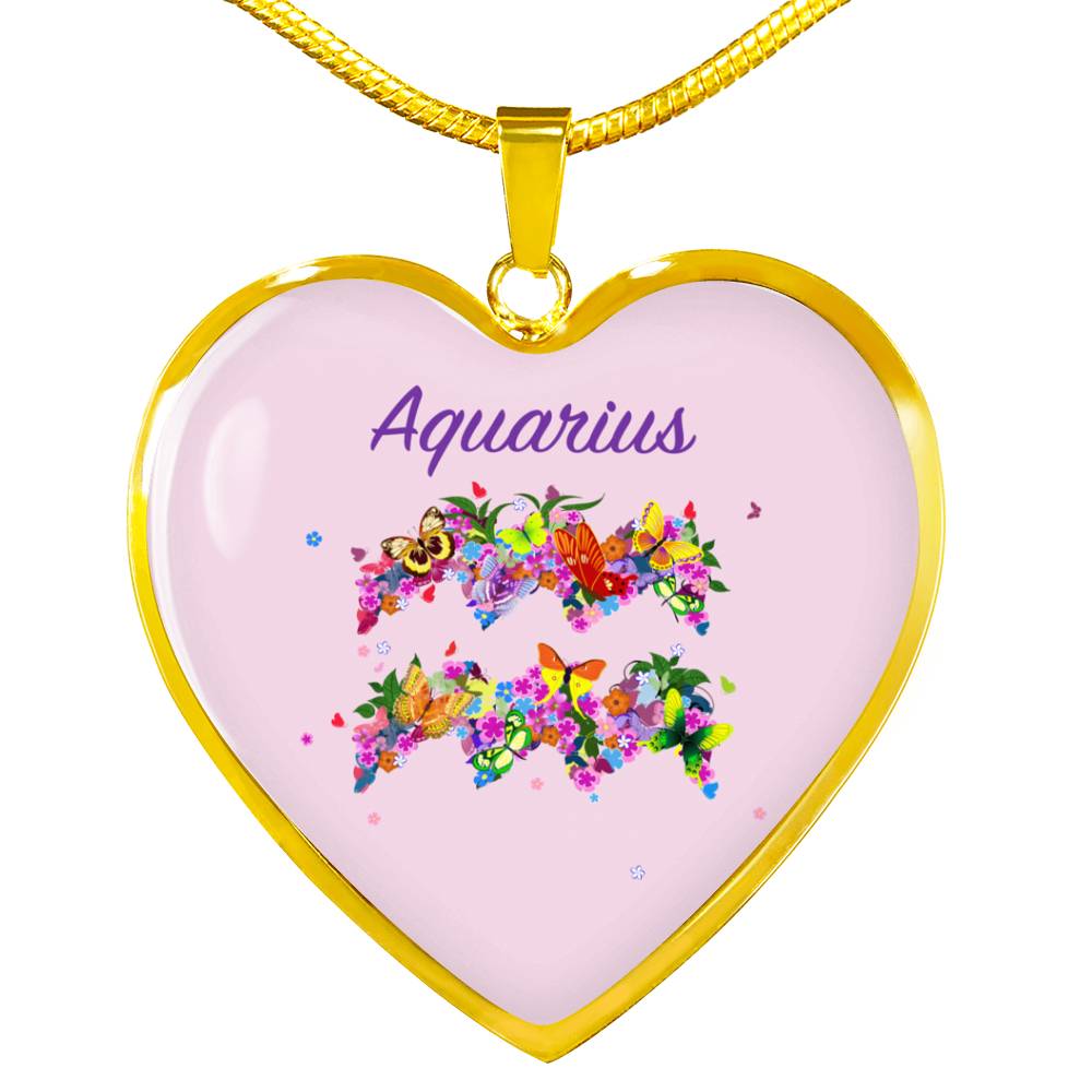 Aquarius Floral Heart Necklace zodiac jewelry for her birthday outfit