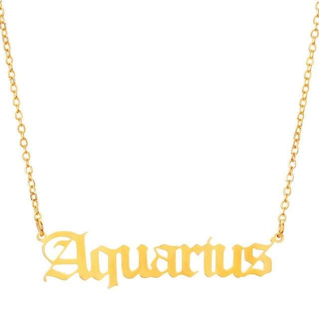 Aquarius Old English Necklace zodiac jewelry for her birthday outfit
