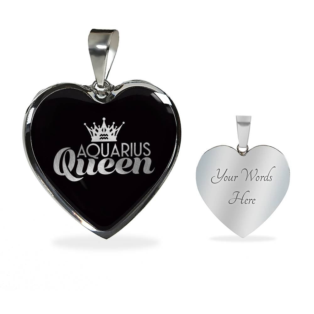 Aquarius Queen Heart Necklace zodiac jewelry for her birthday outfit