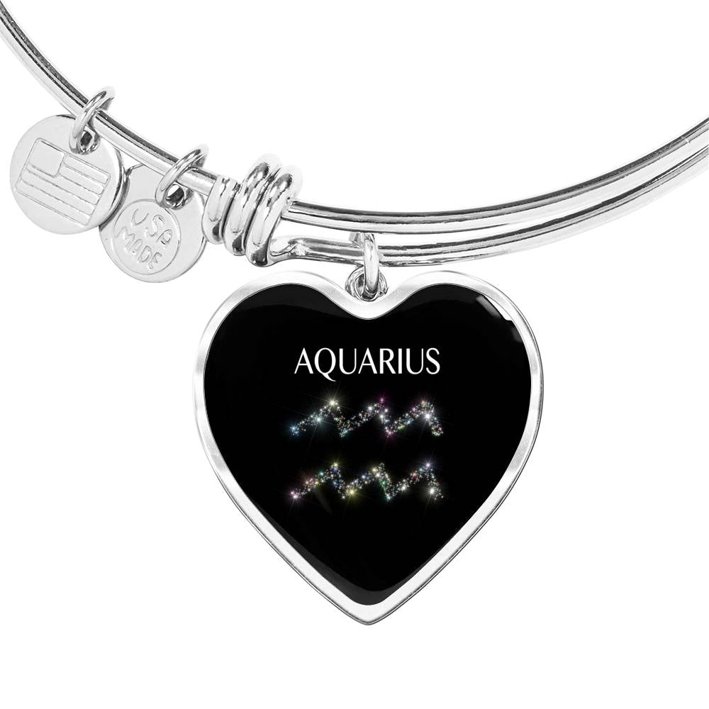Aquarius Stars Heart Bangle zodiac jewelry for her birthday outfit