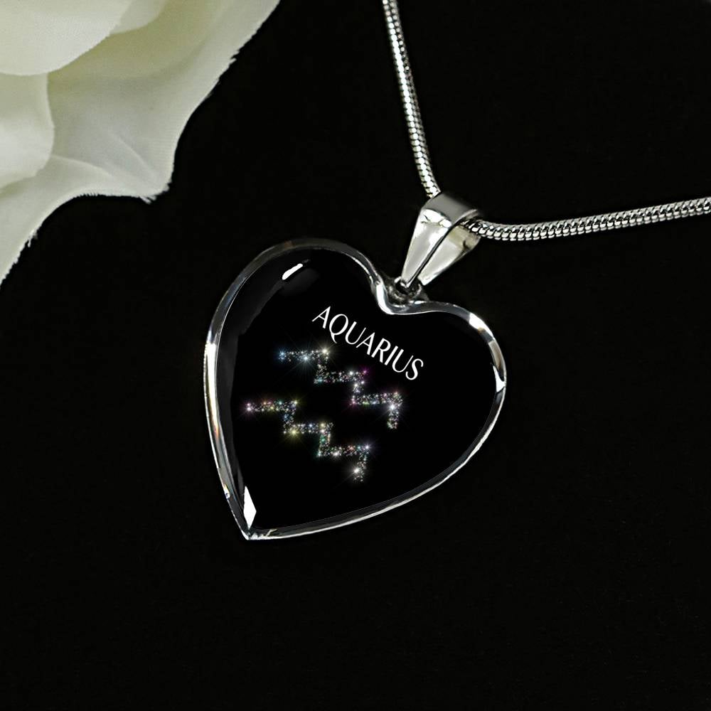 Aquarius Stars Heart Pendant Necklace zodiac jewelry for her birthday outfit