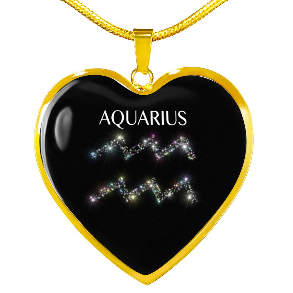 Aquarius Stars Heart Pendant Necklace zodiac jewelry for her birthday outfit
