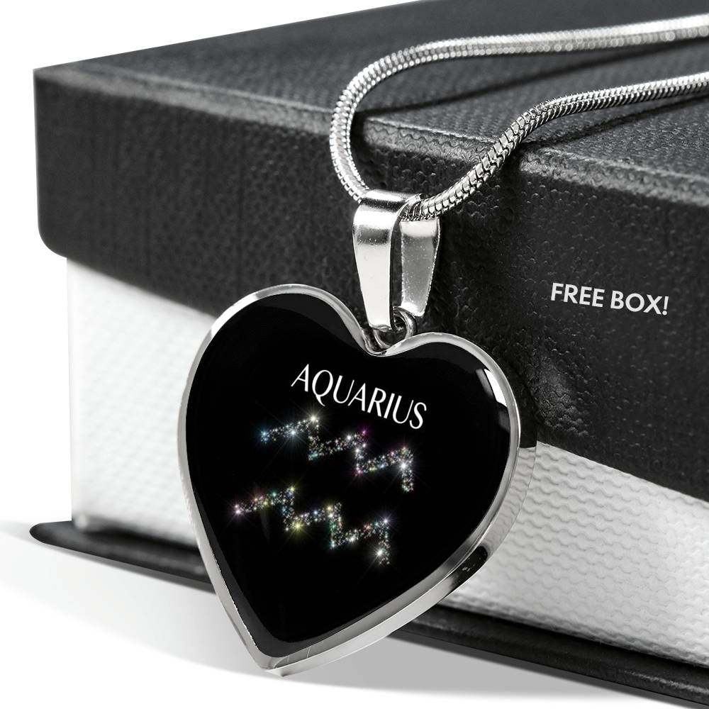 Aquarius Stars Heart Pendant Necklace zodiac jewelry for her birthday outfit