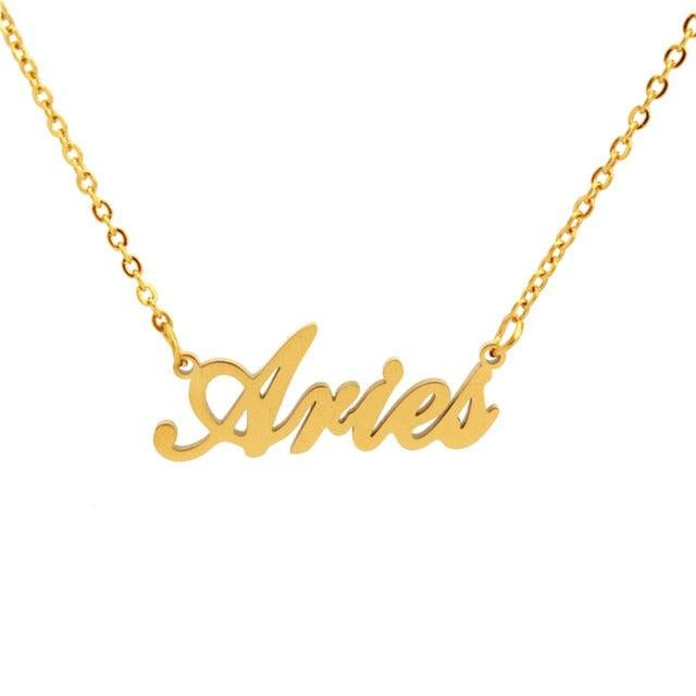 Aries Cursive Necklace zodiac jewelry for her birthday outfit