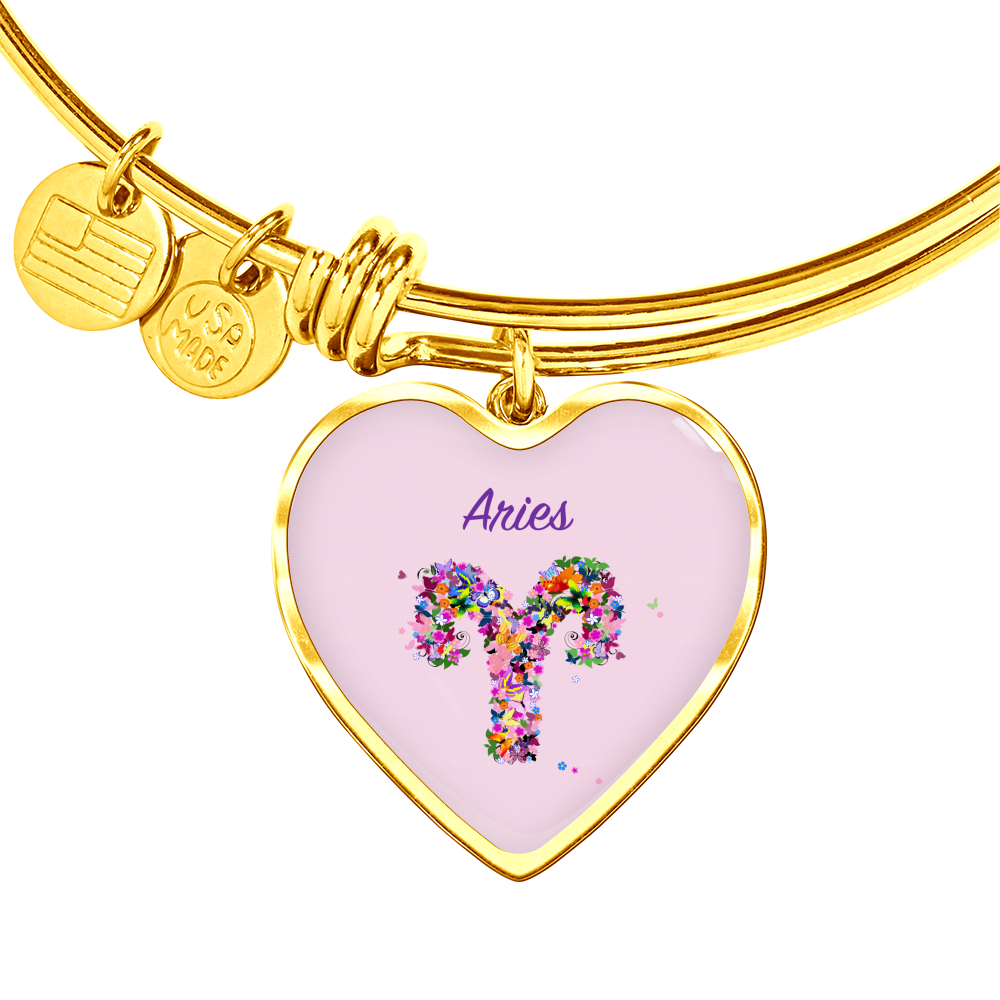 Aries Floral Heart Bangle zodiac jewelry for her birthday outfit