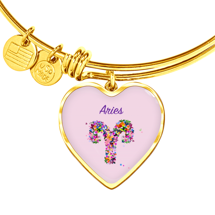 Aries Floral Heart Bangle zodiac jewelry for her birthday outfit