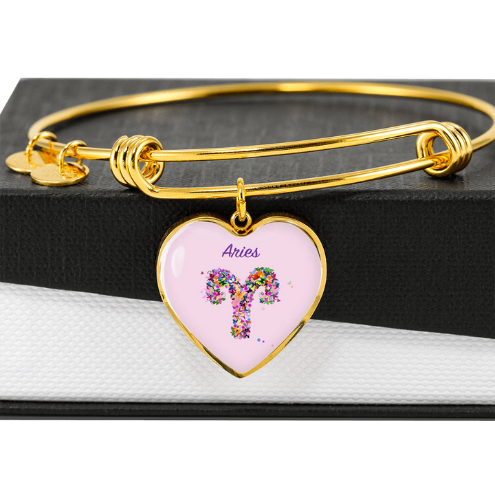 Aries Floral Heart Bangle zodiac jewelry for her birthday outfit