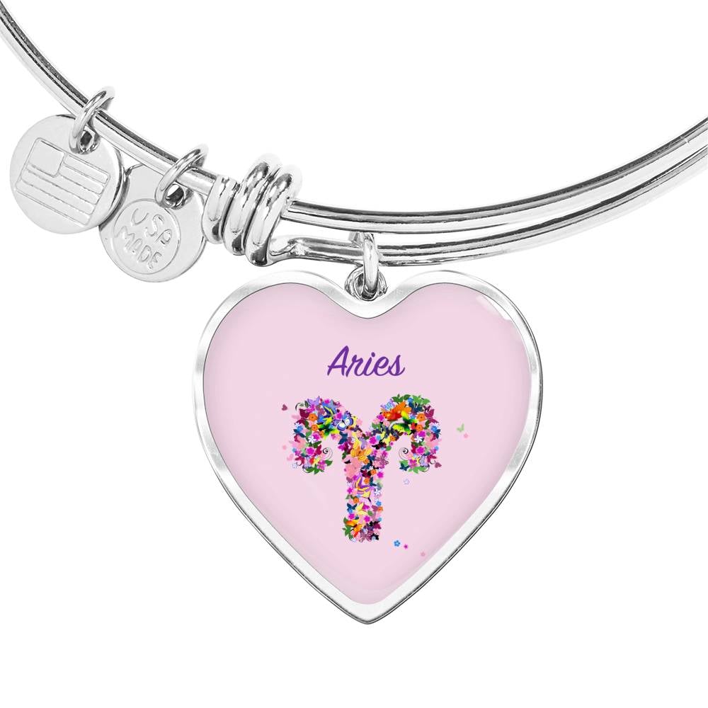 Aries Floral Heart Bangle zodiac jewelry for her birthday outfit