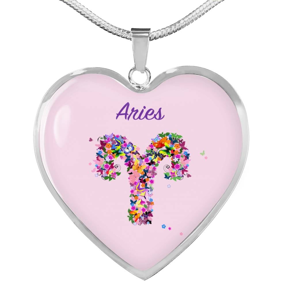 Aries Floral Heart Necklace zodiac jewelry for her birthday outfit