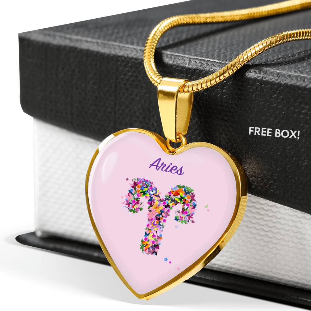 Aries Floral Heart Necklace zodiac jewelry for her birthday outfit