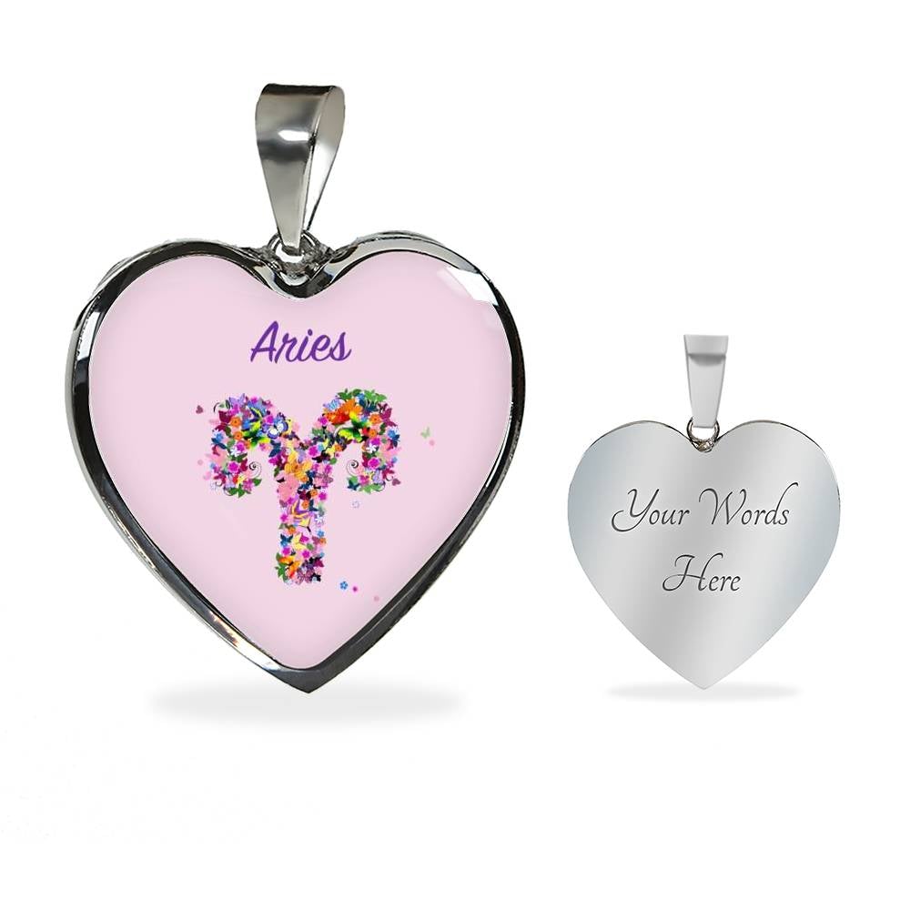 Aries Floral Heart Necklace zodiac jewelry for her birthday outfit