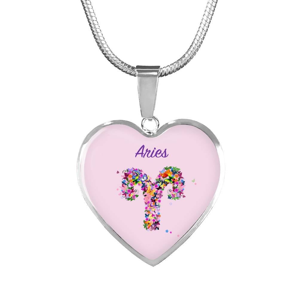 Aries Floral Heart Necklace zodiac jewelry for her birthday outfit