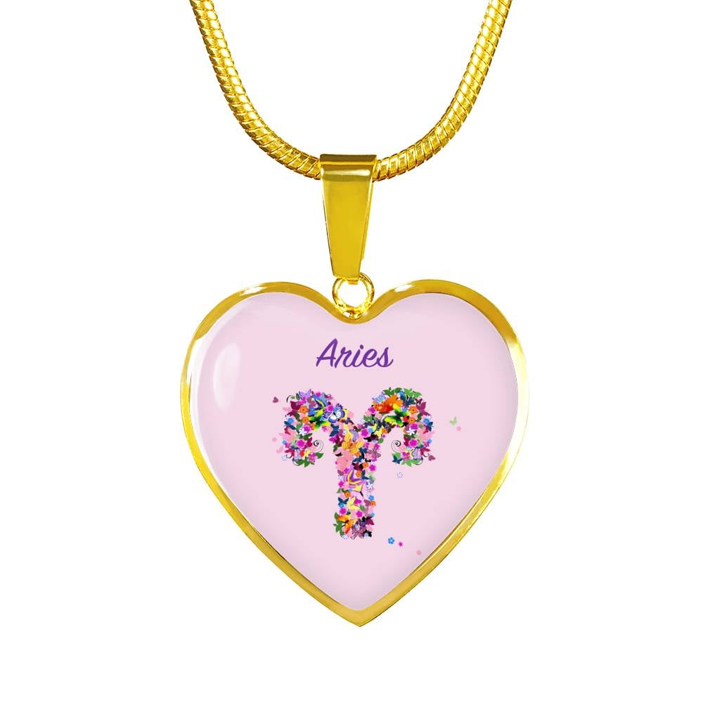 Aries Floral Heart Necklace zodiac jewelry for her birthday outfit