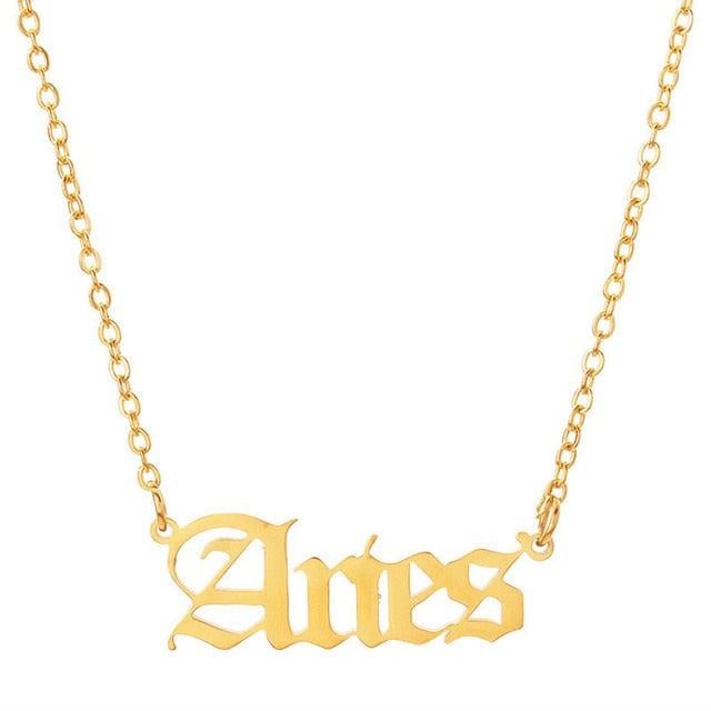 Aries Old English Necklace zodiac jewelry for her birthday outfit