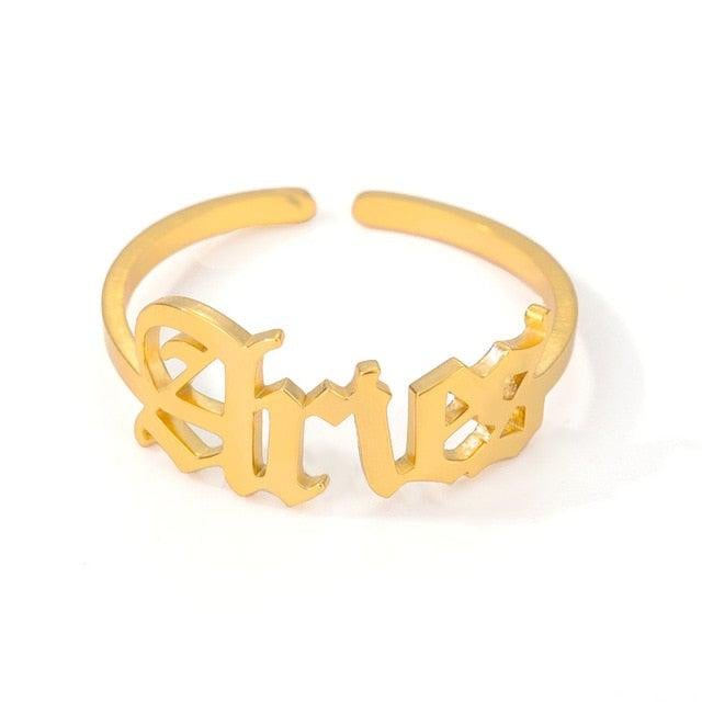 Aries Old English Ring zodiac jewelry for her birthday outfit