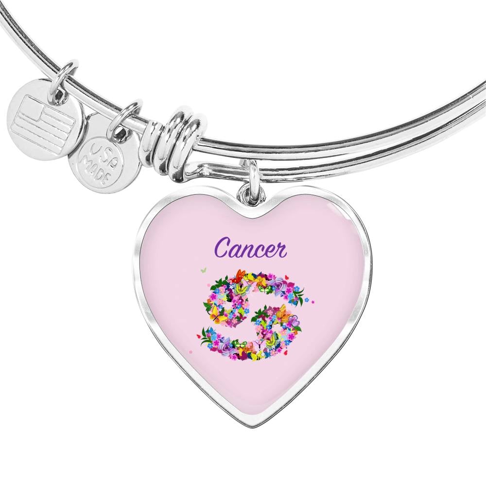 Cancer Floral Heart Bangle zodiac jewelry for her birthday outfit