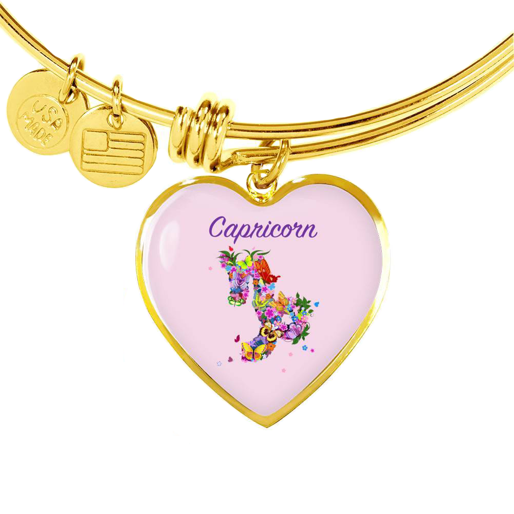 Capricorn Floral Heart Bangle zodiac jewelry for her birthday outfit