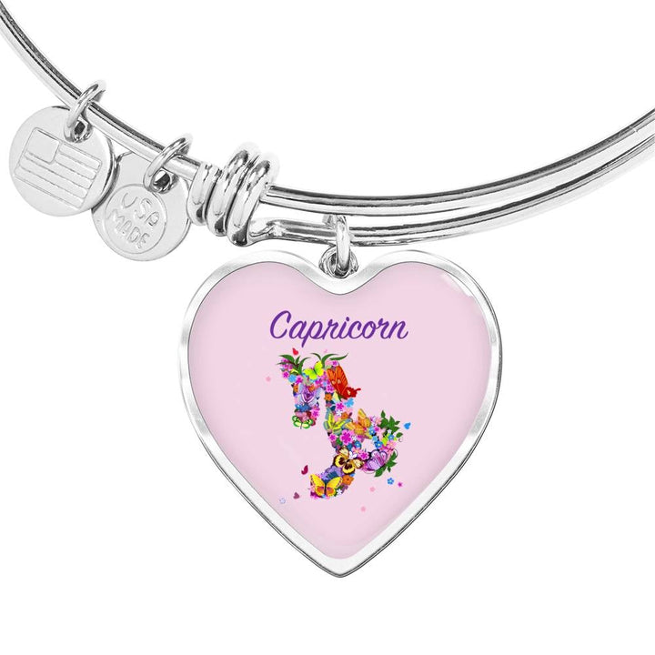 Capricorn Floral Heart Bangle zodiac jewelry for her birthday outfit