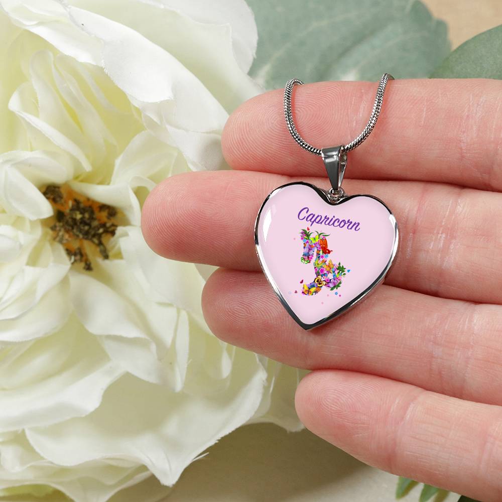 Capricorn Floral Heart Necklace zodiac jewelry for her birthday outfit