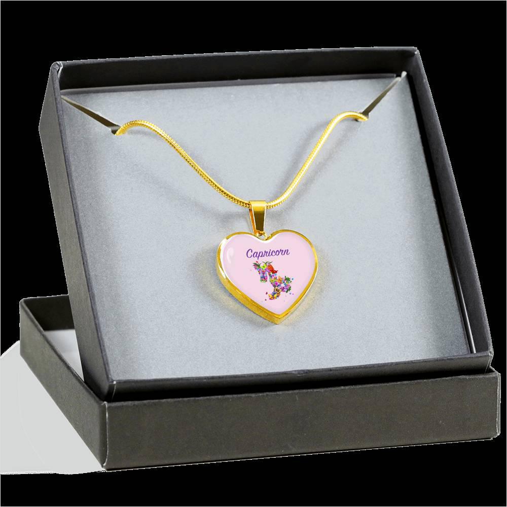 Capricorn Floral Heart Necklace zodiac jewelry for her birthday outfit