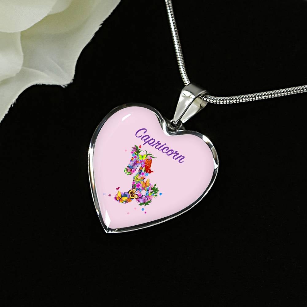 Capricorn Floral Heart Necklace zodiac jewelry for her birthday outfit